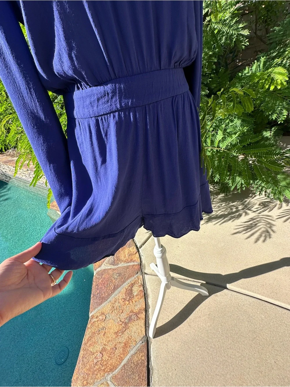 Zara Royal Blue Long Sleeve Open Back Romper